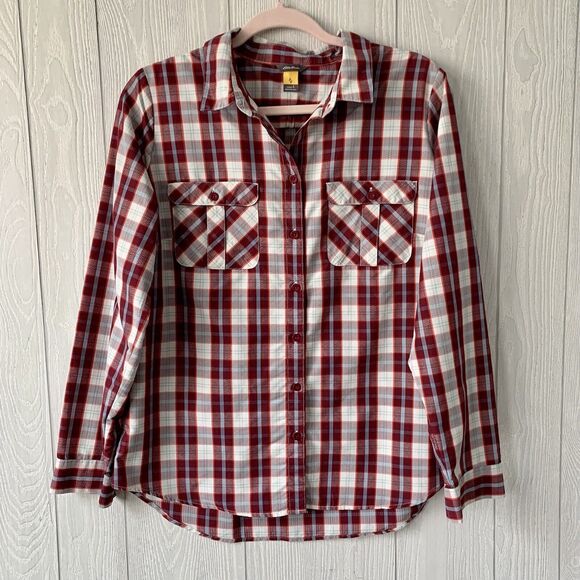 Eddie Bauer Womens Burgandy Plaid Button Down Shirt Size Large - Picture 1 of 3